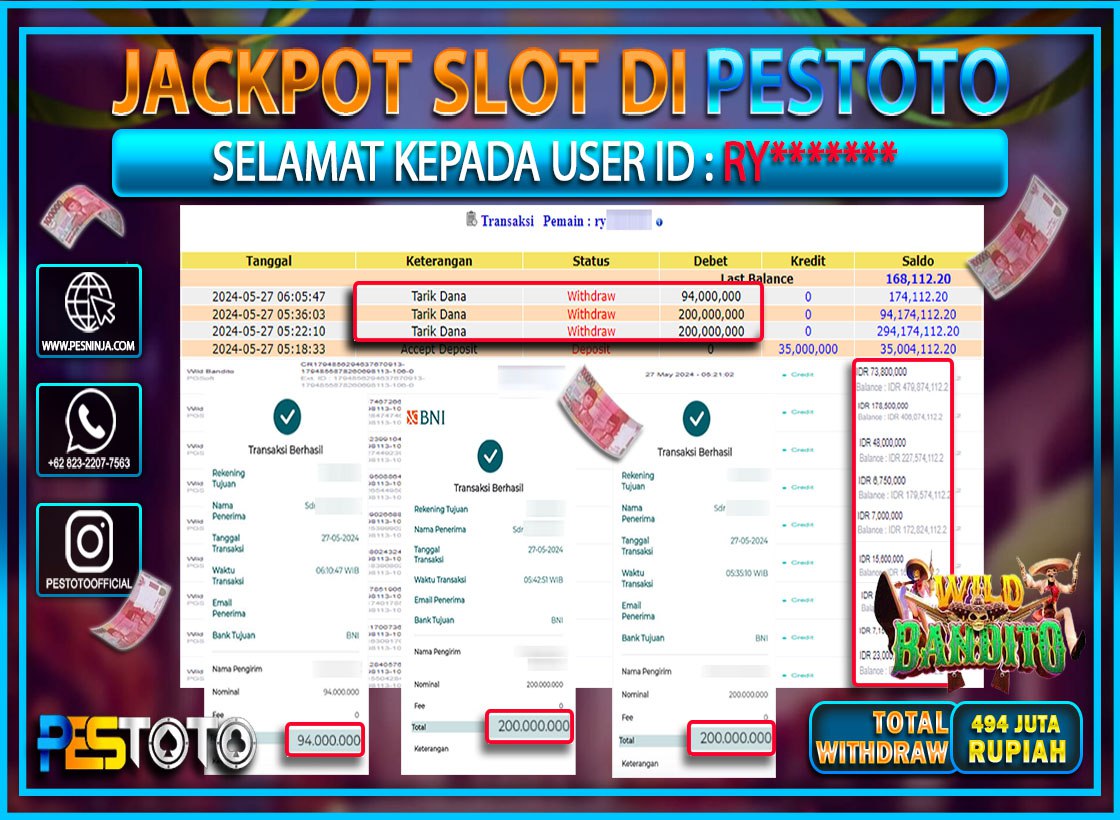 HANYA DI PESTOTO JP PASTI DI BAYAR LUNAS DAN CEPAT!!!!!! JP SLOT { WILD BANDITO  } Rp.494.000.000 !!!!!