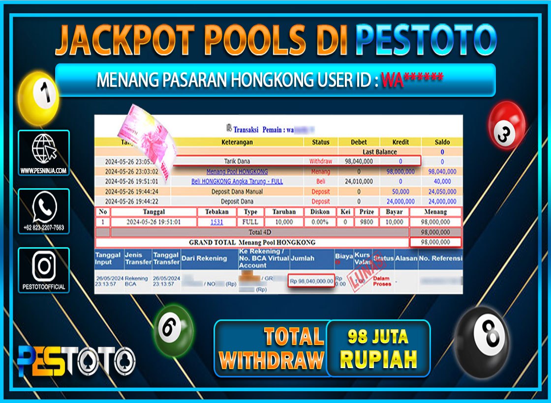 HANYA DI PESTOTO JP PASTI DI BAYAR LUNAS DAN CEPAT!!!!!! JP TOGEL { HONGKONG } Rp.98.000.000 !!!!!