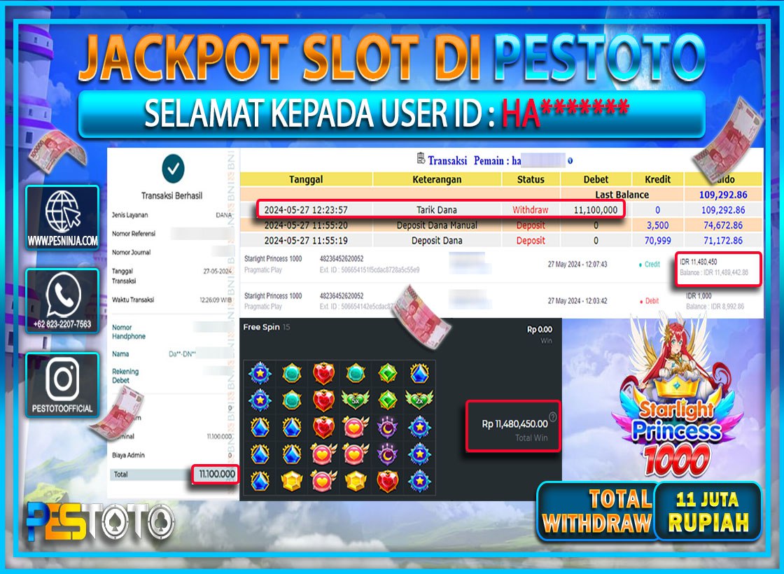 HANYA DI PESTOTO JP PASTI DI BAYAR LUNAS DAN CEPAT!!!!!! JP SLOT { STARLIGHT PRINCESS 1000 } Rp.11.000.000 !!!!!