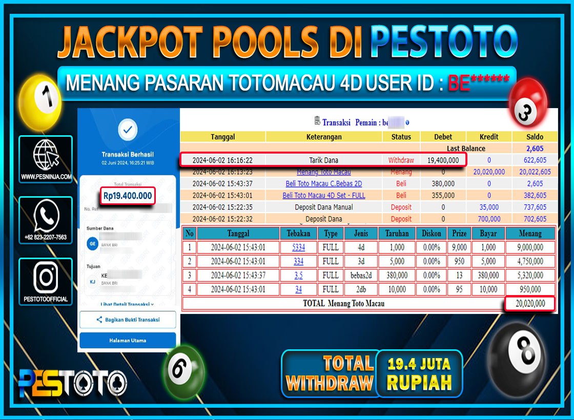 HANYA DI PESTOTO JP PASTI DI BAYAR LUNAS DAN CEPAT!!!!!! JP TOGEL { TOTOMACAU 4D } Rp.19.400.000 !!!!!