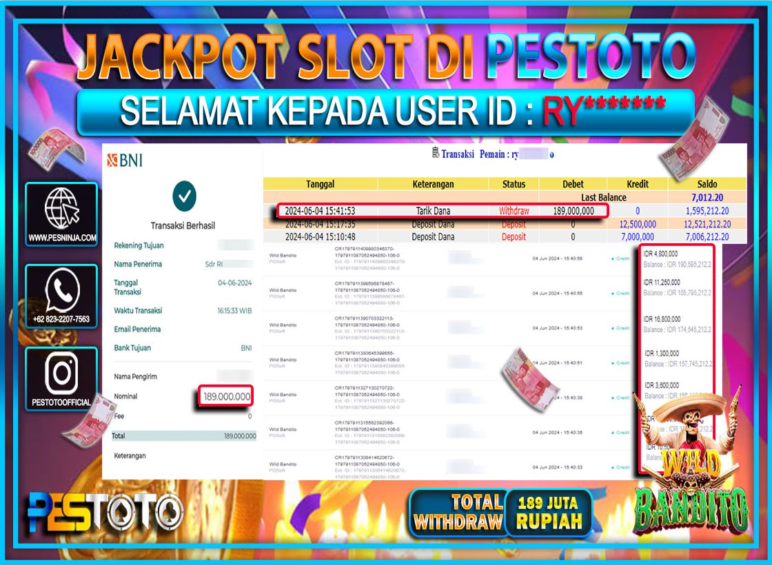HANYA DI PESTOTO JP PASTI DI BAYAR LUNAS DAN CEPAT!!!!!! JP SLOT { WILD BANDITO  } Rp.189.000.000