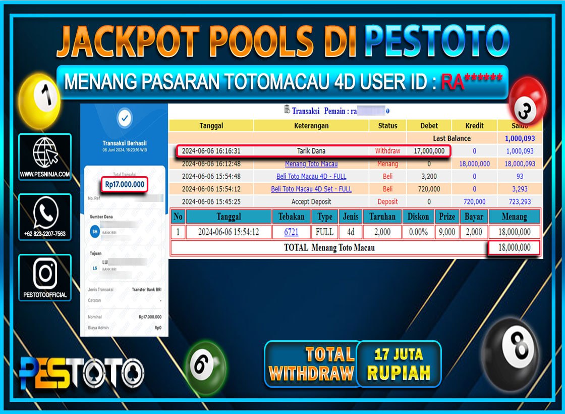 HANYA DI PESTOTO JP PASTI DI BAYAR LUNAS DAN CEPAT!!!!!! JP TOGEL { TOTOMACAU 4D } Rp.17.000.000 !!!!!