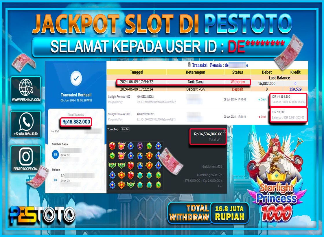 HANYA DI PESTOTO JP PASTI DI BAYAR LUNAS DAN CEPAT!!!!!! JP SLOT { STARLIGHT PRINCESS 1000 } Rp. 16.882.000 !!!!!
