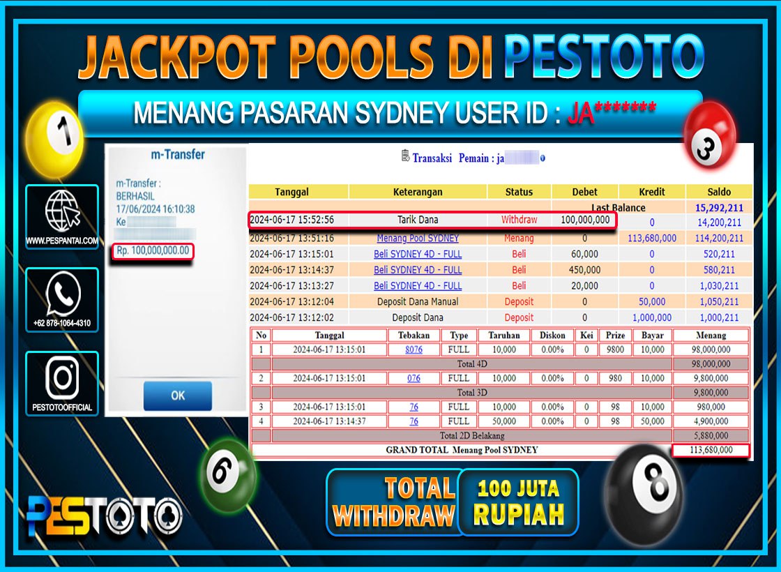HANYA DI PESTOTO JP PASTI DI BAYAR LUNAS DAN CEPAT!!!!!! JP TOGEL { SYDNEY } Rp.100.000.000 !!!!!