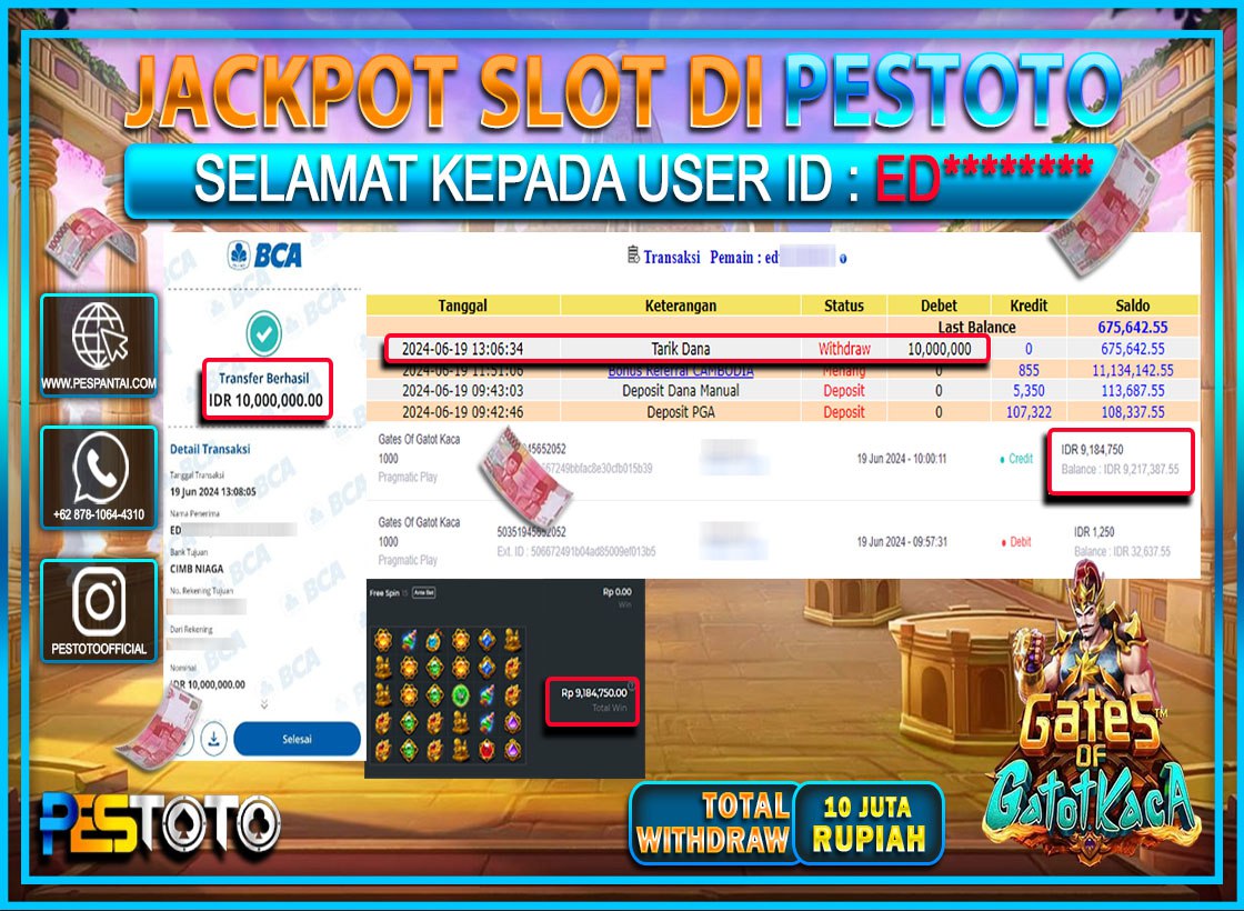 HANYA DI PESTOTO JP PASTI DI BAYAR LUNAS DAN CEPAT!!!!!! JP SLOT { GATES OF GATOT KACA } Rp. 10.000.000 !!!!!