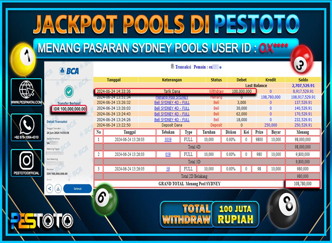 HANYA DI PESTOTO JP PASTI DI BAYAR LUNAS DAN CEPAT!!!!!! JP TOGEL { SYDNEY } Rp. 100.000.000 !!!!!