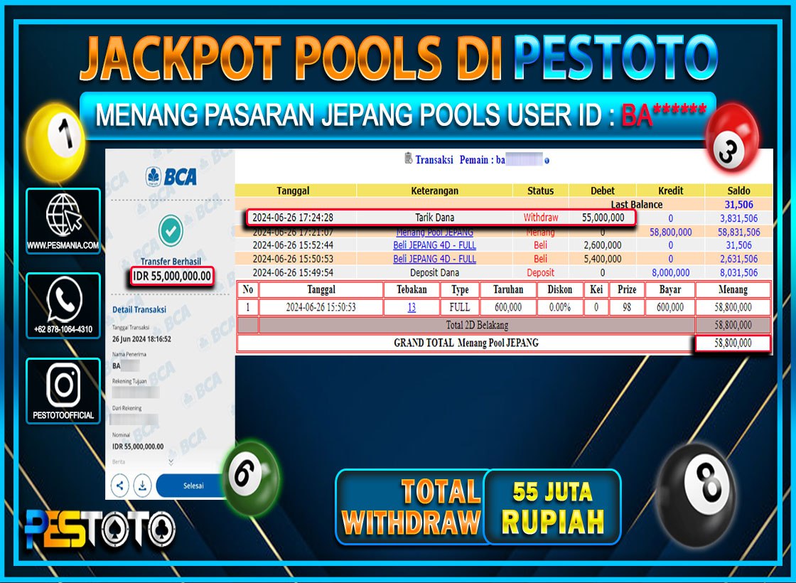 HANYA DI PESTOTO JP PASTI DI BAYAR LUNAS DAN CEPAT!!!!!! JP TOGEL { JEPANG } Rp. 55.000.000 !!!!!