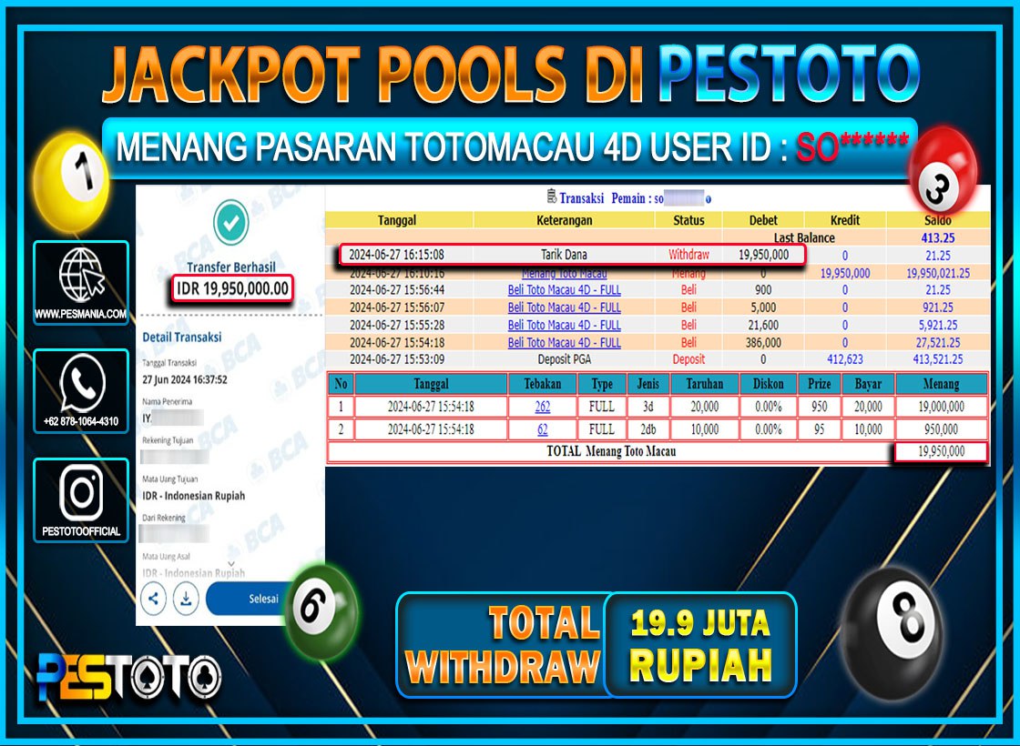 HANYA DI PESTOTO JP PASTI DI BAYAR LUNAS DAN CEPAT!!!!!! JP TOGEL { TOTO MACAU 4D } Rp. 19.950.000 !!!!!