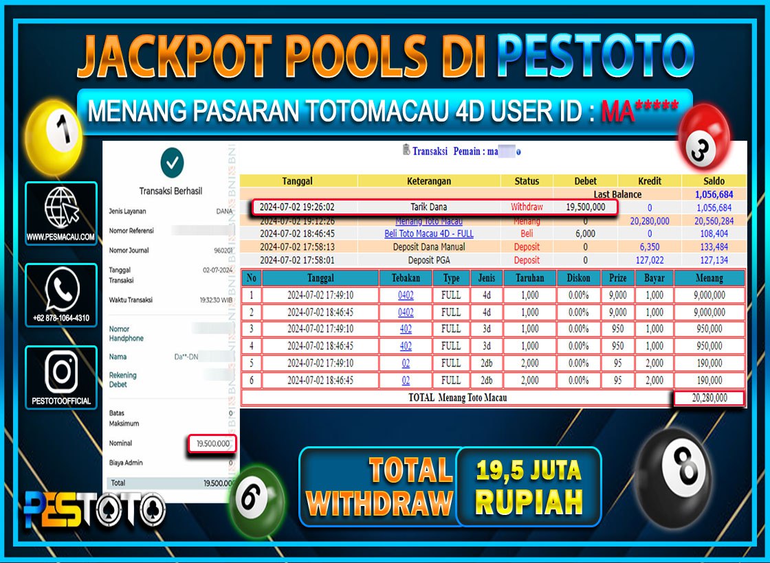 HANYA DI PESTOTO JP PASTI DI BAYAR LUNAS DAN CEPAT!!!!!! JP TOGEL { TOTO MACAU 4D } Rp. 19.500.000!!!!!
