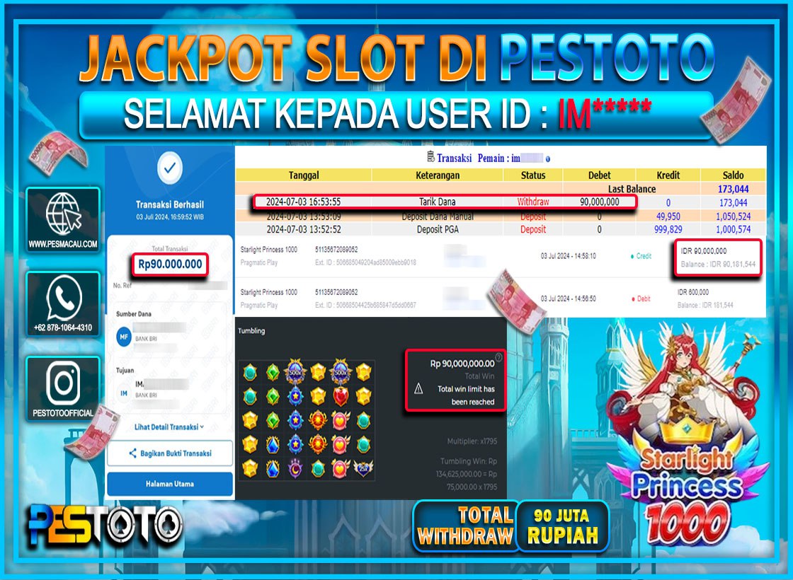 HANYA DI PESTOTO JP PASTI DI BAYAR LUNAS DAN CEPAT!!!!!! JP SLOT { STARLIGHT PRINCESS 1000 } Rp. 90.000.000!!!!!