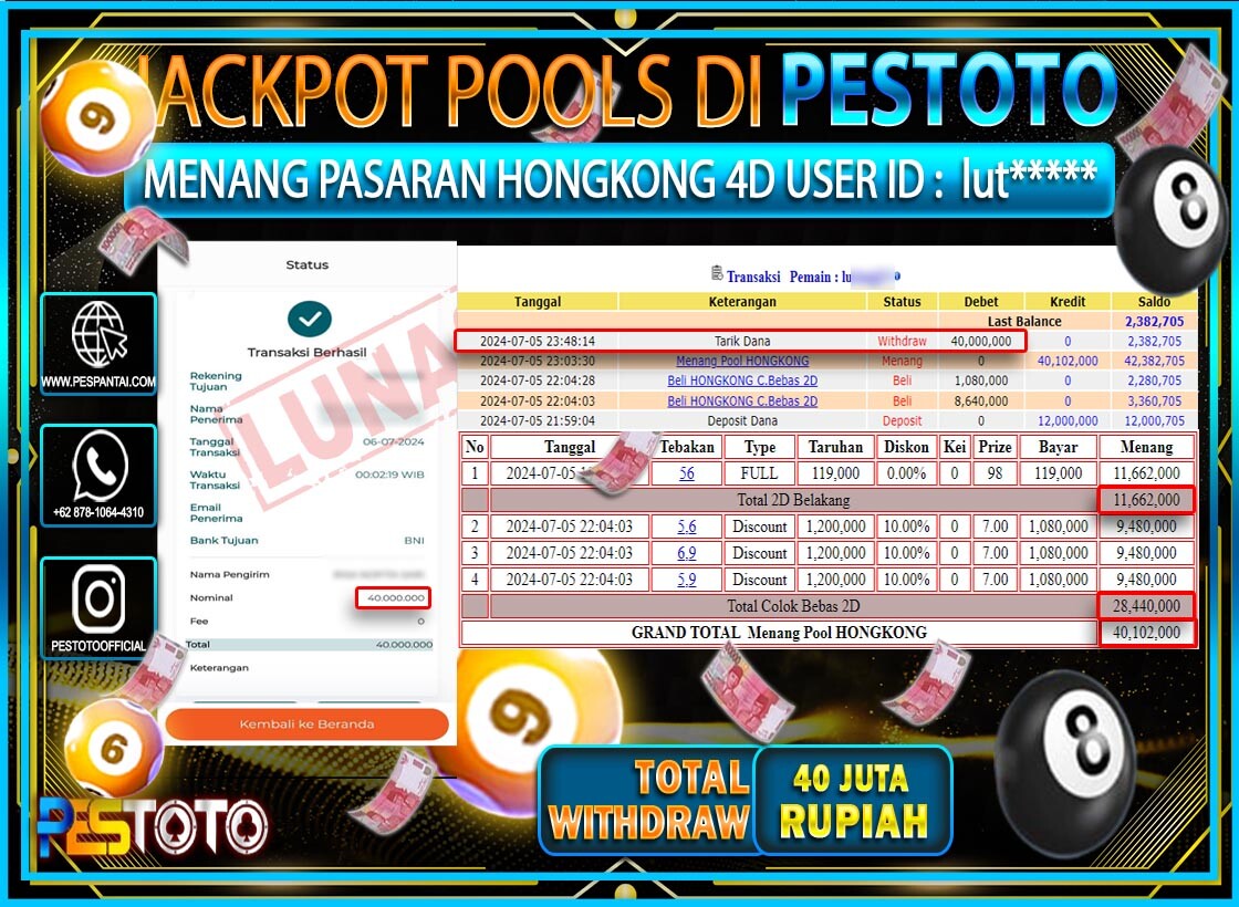 HANYA DI PESTOTO JP PASTI DI BAYAR LUNAS DAN CEPAT!!!!!! JP TOGEL { HONGKONG } Rp. 40.000.000!!!!!