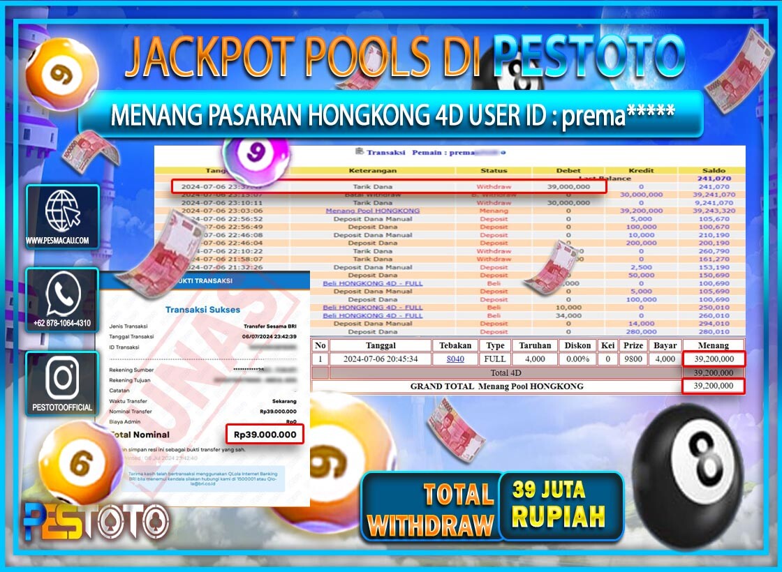 HANYA DI PESTOTO JP PASTI DI BAYAR LUNAS DAN CEPAT!!!!!! JP TOGEL { HONGKONG } Rp. 39.000.000!!!!!