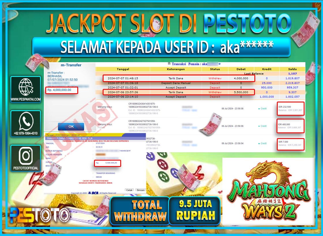 HANYA DI PESTOTO JP PASTI DI BAYAR LUNAS DAN CEPAT!!!!!! JP SLOT { MAHJONG WAYS 2 } Rp. 9.500.000!!!!!