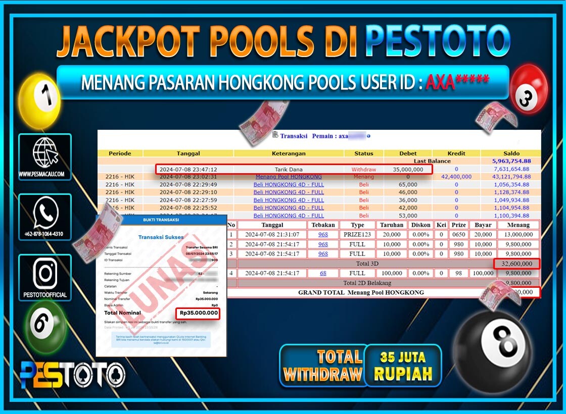 HANYA DI PESTOTO JP PASTI DI BAYAR LUNAS DAN CEPAT!!!!!! JP TOGEL { HONGKONG POOLS } Rp. 35.000.000!!!!!