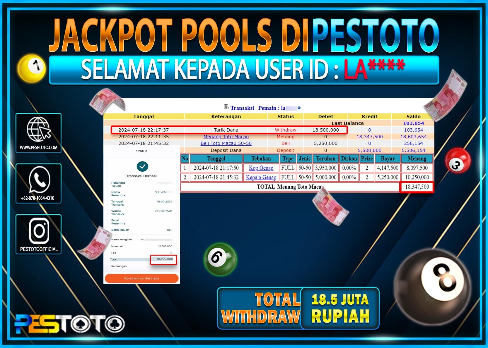 HANYA DI PESTOTO JP PASTI DI BAYAR LUNAS DAN CEPAT!!!!!! JP TOGEL { TOTO MACAU 4D } Rp. 18.500.000!!!!!