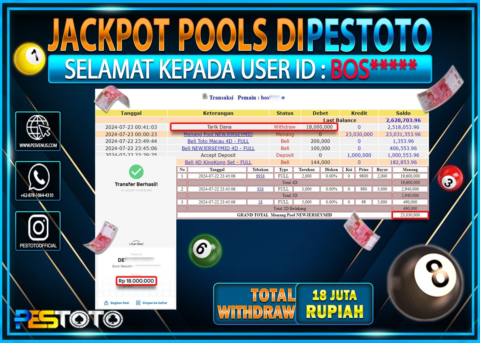 HANYA DI PESTOTO JP PASTI DI BAYAR LUNAS DAN CEPAT!!!!!! JP TOGEL { NEWJERSEYMID } Rp. 18.000.000!!!!!