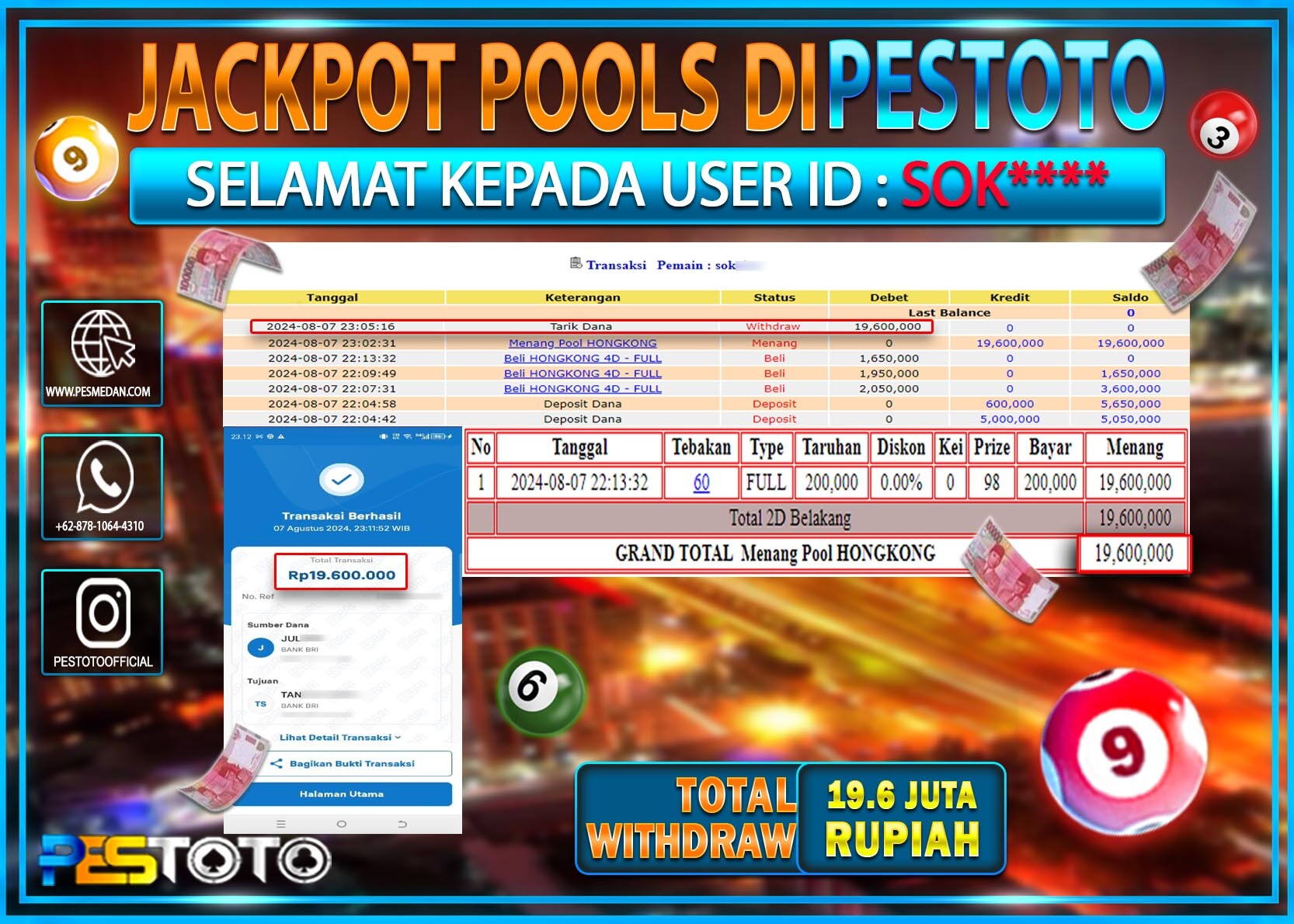 HANYA DI PESTOTO JP PASTI DI BAYAR LUNAS DAN CEPAT!!!!!! JP TOGEL { HONGKONG } Rp. 19.600.000!!!!!
