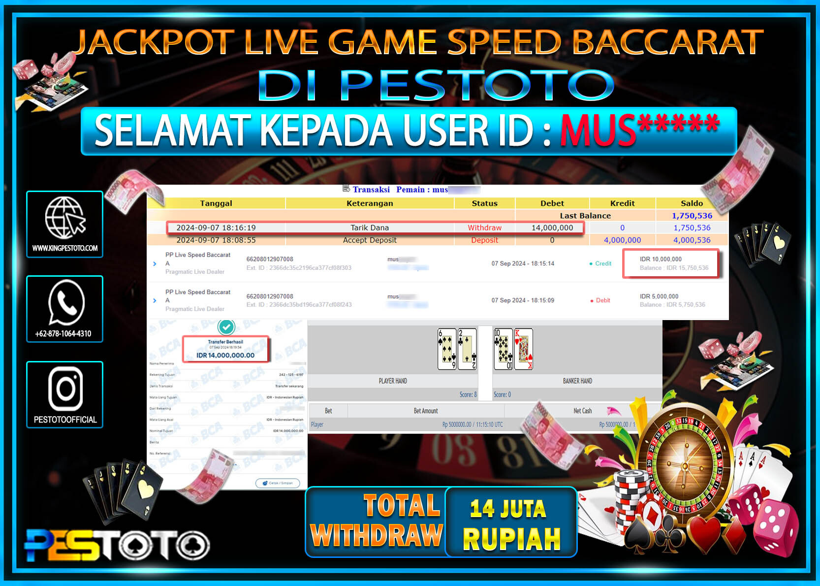 HANYA DI PESTOTO JP PASTI DI BAYAR LUNAS DAN CEPAT!!!!!! JP LIVE GAME { LIVE GAME SPEED BACCARAT } Rp. 14.000.000!!!!!