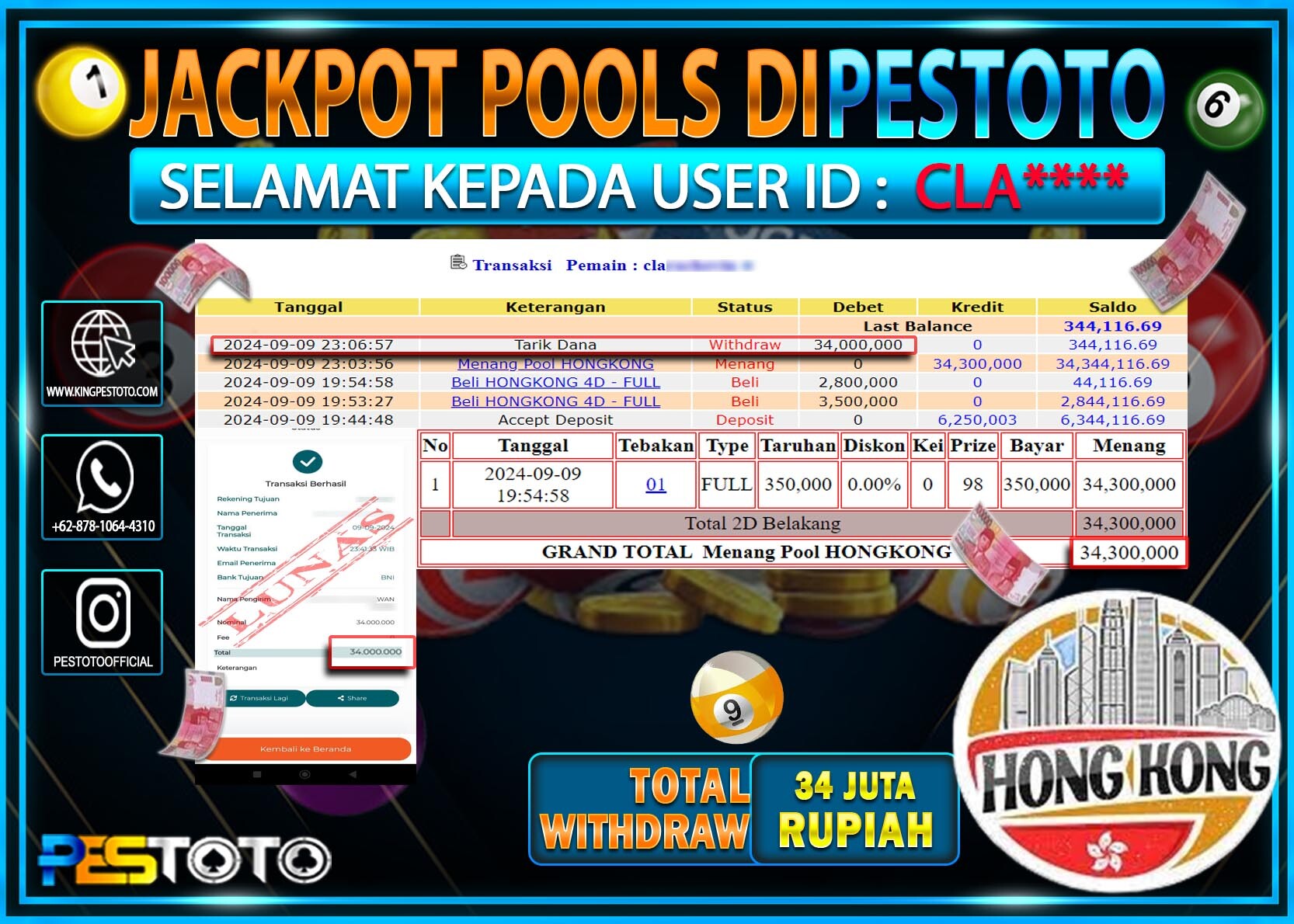 HANYA DI PESTOTO JP PASTI DI BAYAR LUNAS DAN CEPAT!!!!!! JP TOGEL { HONGKONG } Rp. 34.000.000!!!!!