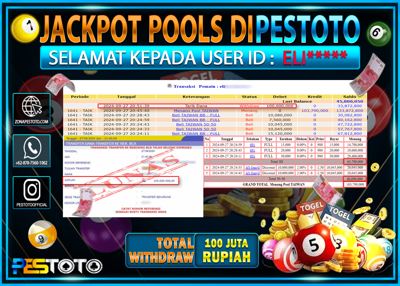 HANYA DI PESTOTO JP PASTI DI BAYAR LUNAS DAN CEPAT!!!!!! JP TOGEL { TAIWAN } Rp. 100.000.000!!!!!