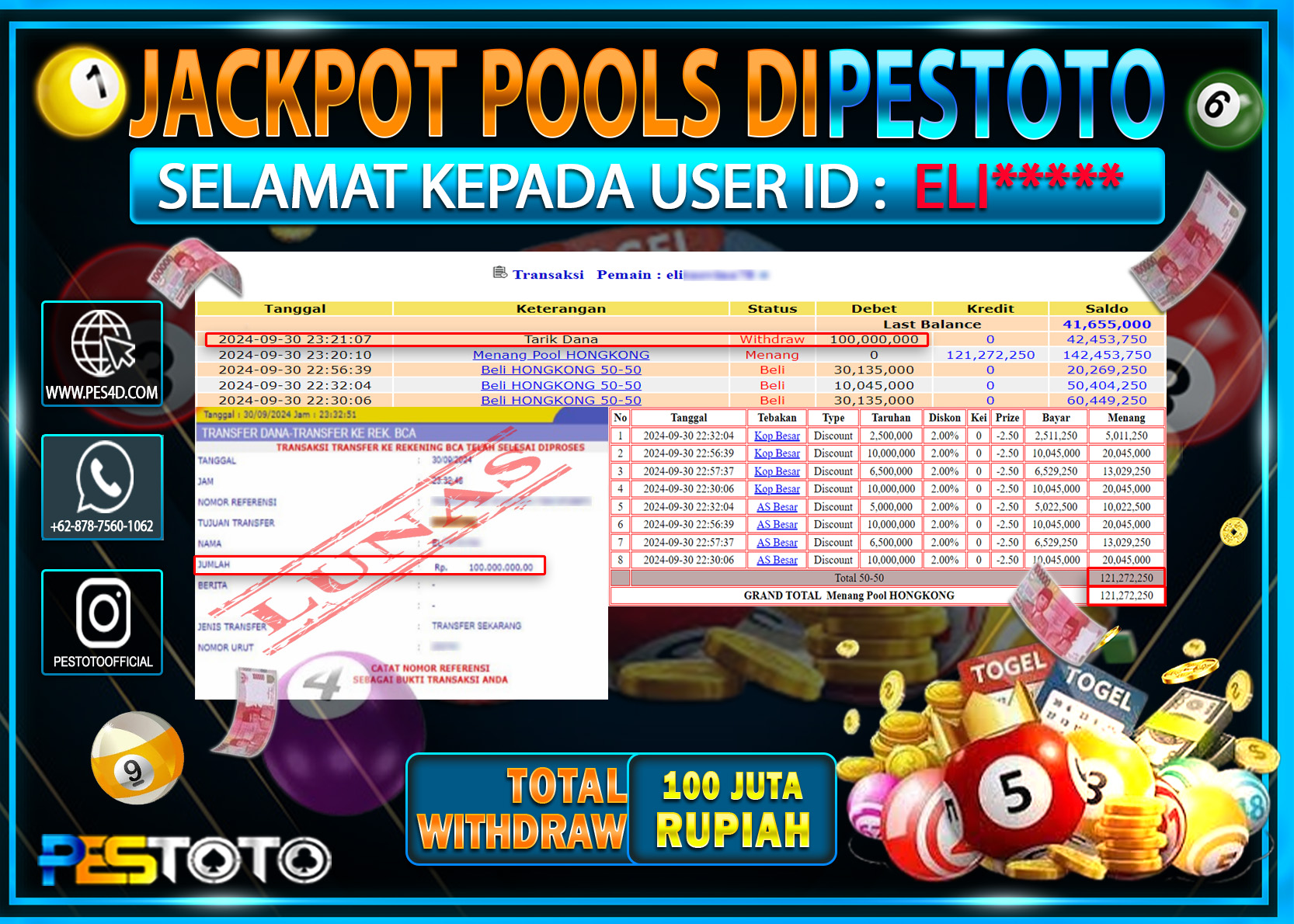 HANYA DI PESTOTO JP PASTI DI BAYAR LUNAS DAN CEPAT!!!!!! JP TOGEL { HONGKONG } Rp. 100.000.000!!!!!