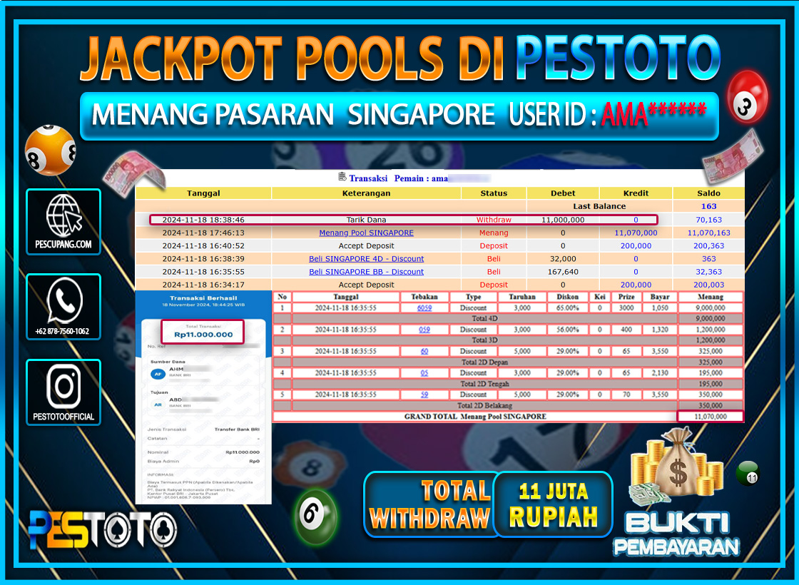HANYA DI PESTOTO JP PASTI DI BAYAR LUNAS DAN CEPAT!!!!!! JP TOGEL { SINGAPORE } Rp. 11.000.000!!!!!