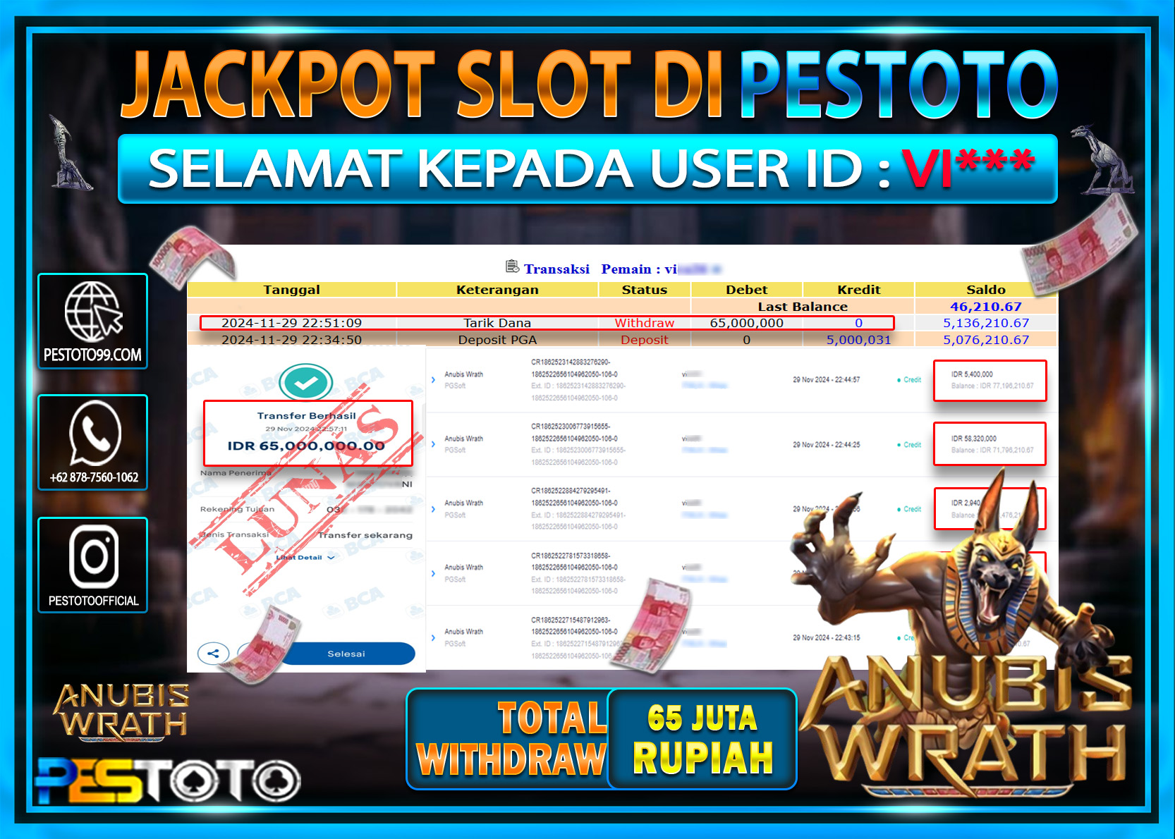 HANYA DI PESTOTO JP PASTI DI BAYAR LUNAS DAN CEPAT!!!!!! JP SLOT { UNIBIS WRATH } Rp. 65.000.000!!!!!