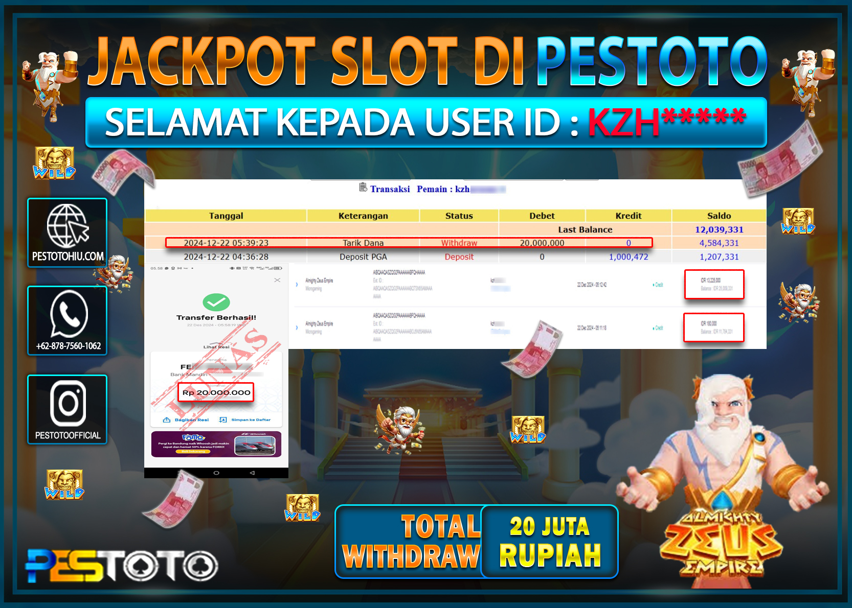 HANYA DI PESTOTO JP PASTI DI BAYAR LUNAS DAN CEPAT!!!!!! JP SLOT { ALMIGHTY ZEUS EMPIRE } Rp. 20.000.000!!!!!