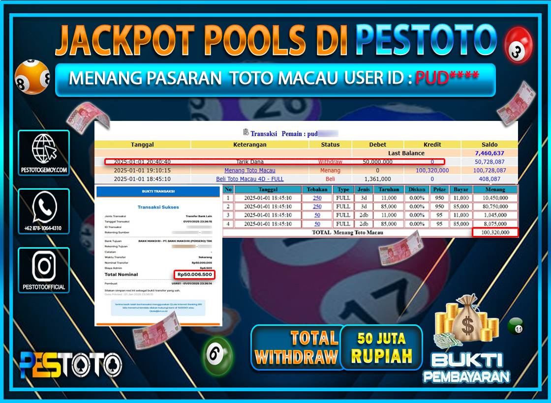 HANYA DI PESTOTO JP PASTI DI BAYAR LUNAS DAN CEPAT!!!!!! JP TOGEL { TOTO MACAU } Rp. 50.000.000!!!!!
