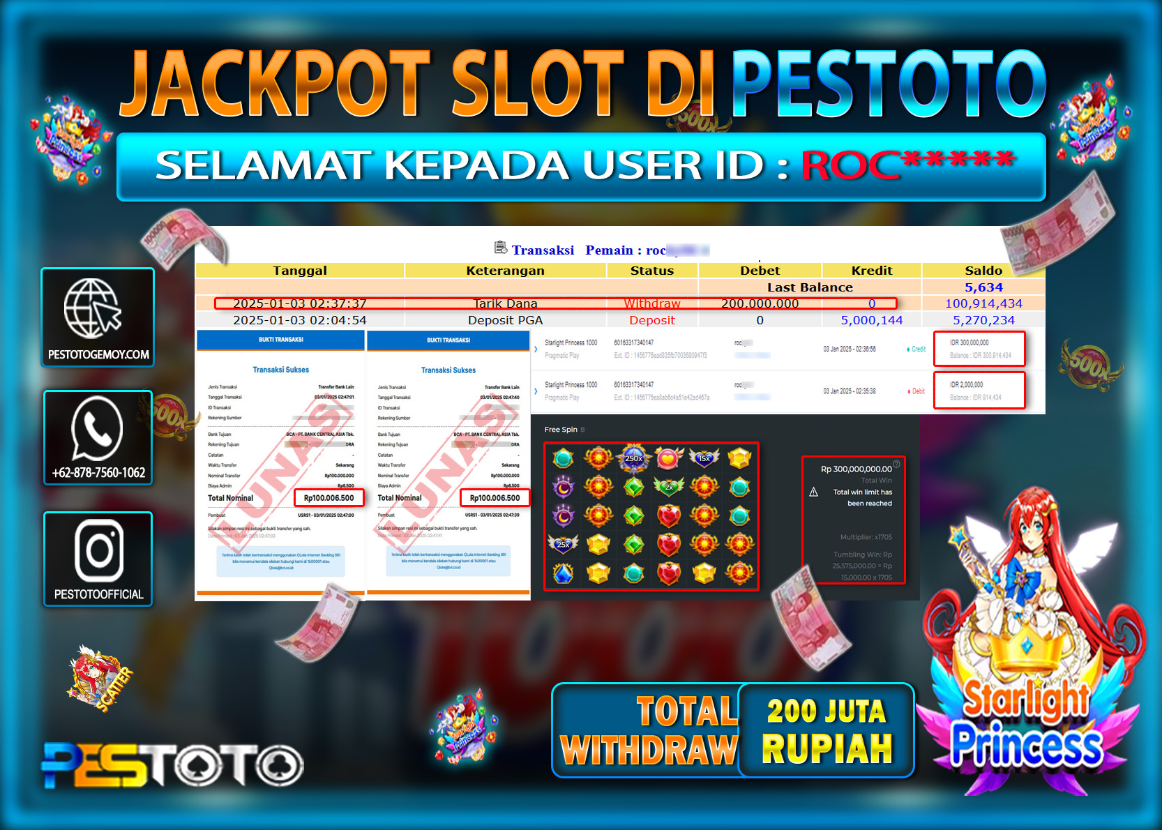 HANYA DI PESTOTO JP PASTI DI BAYAR LUNAS DAN CEPAT!!!!!! JP SLOT { STARLIGHT PRINCESS 1000 } Rp. 200.000.000!!!!!
