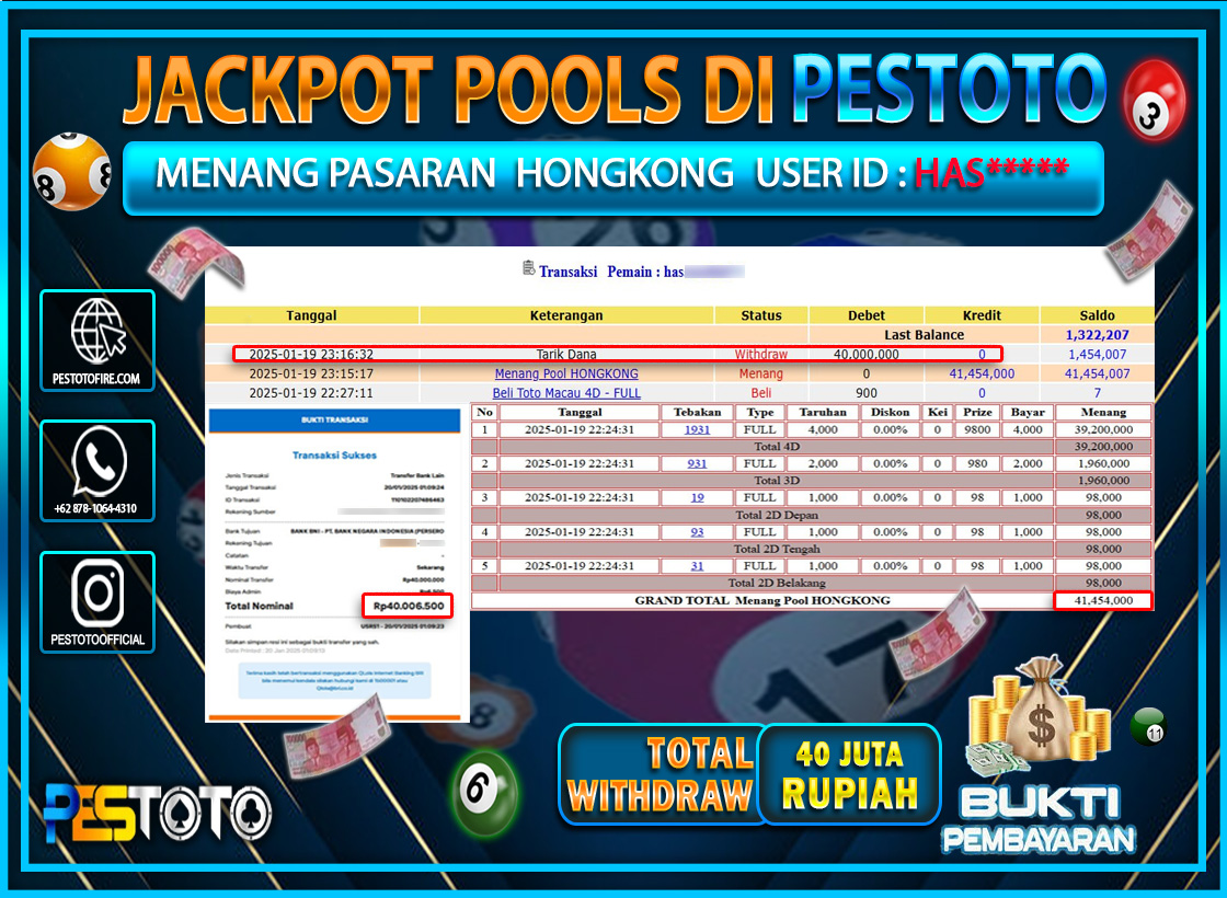 HANYA DI PESTOTO JP PASTI DI BAYAR LUNAS DAN CEPAT!!!!!! JP TOGEL { HONGKONG} Rp. 40.000.000!!!!!