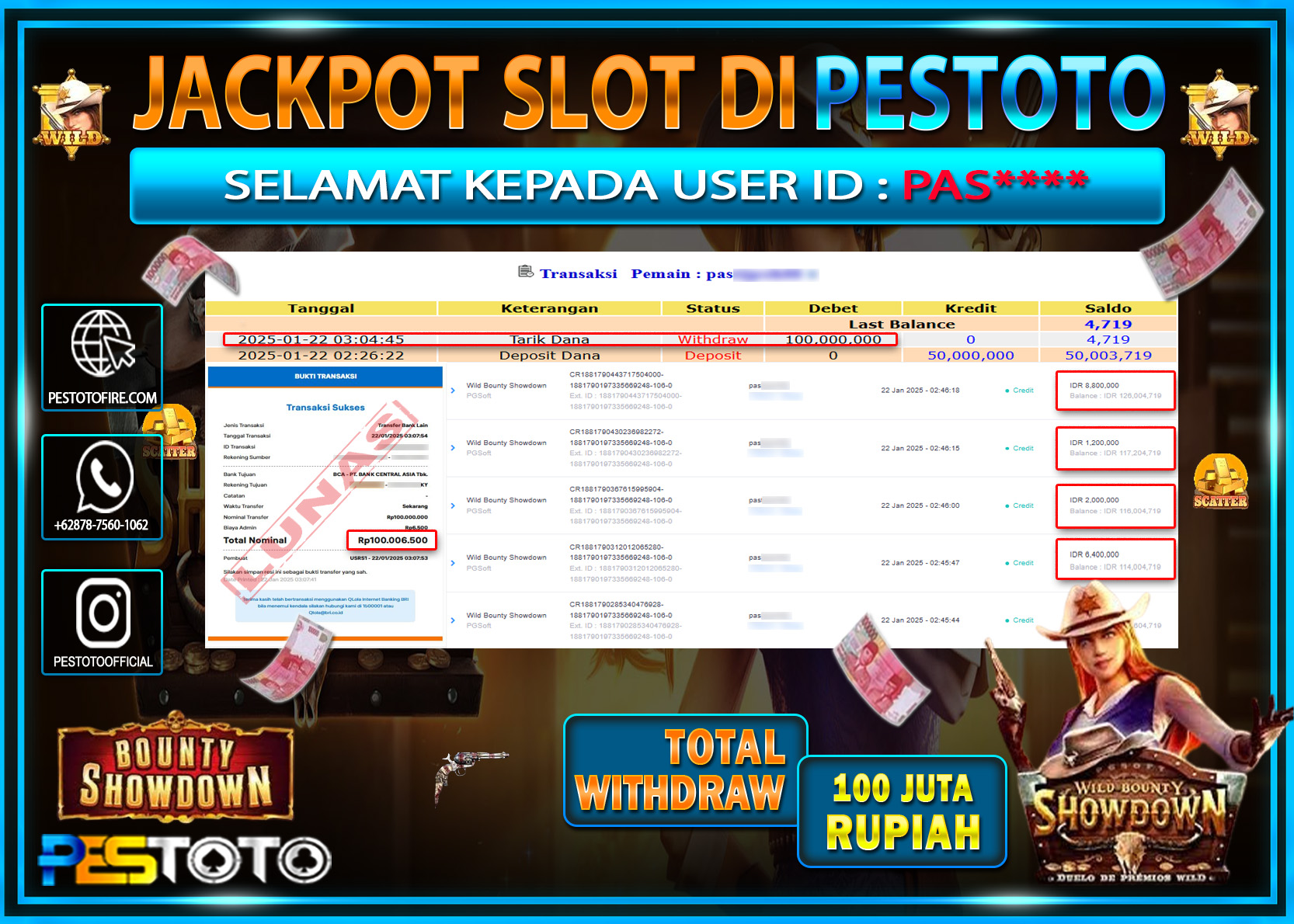 HANYA DI PESTOTO JP PASTI DI BAYAR LUNAS DAN CEPAT!!!!!! JP SLOT  { WILD BOUNTY SHOWDOWN } Rp. 100.000.000!!!!!