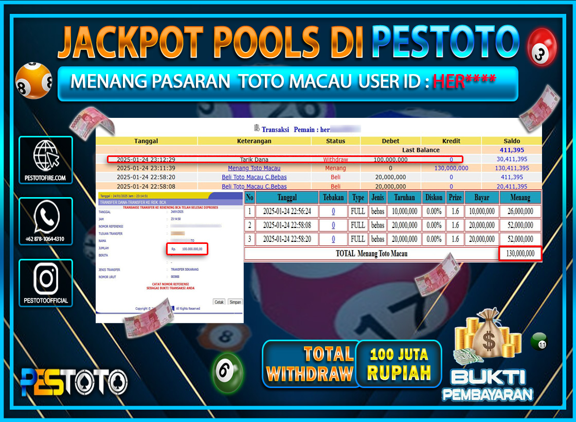 HANYA DI PESTOTO JP PASTI DI BAYAR LUNAS DAN CEPAT!!!!!! JP TOGEL { TOTO MACAU } Rp. 100.000.000!!!!!