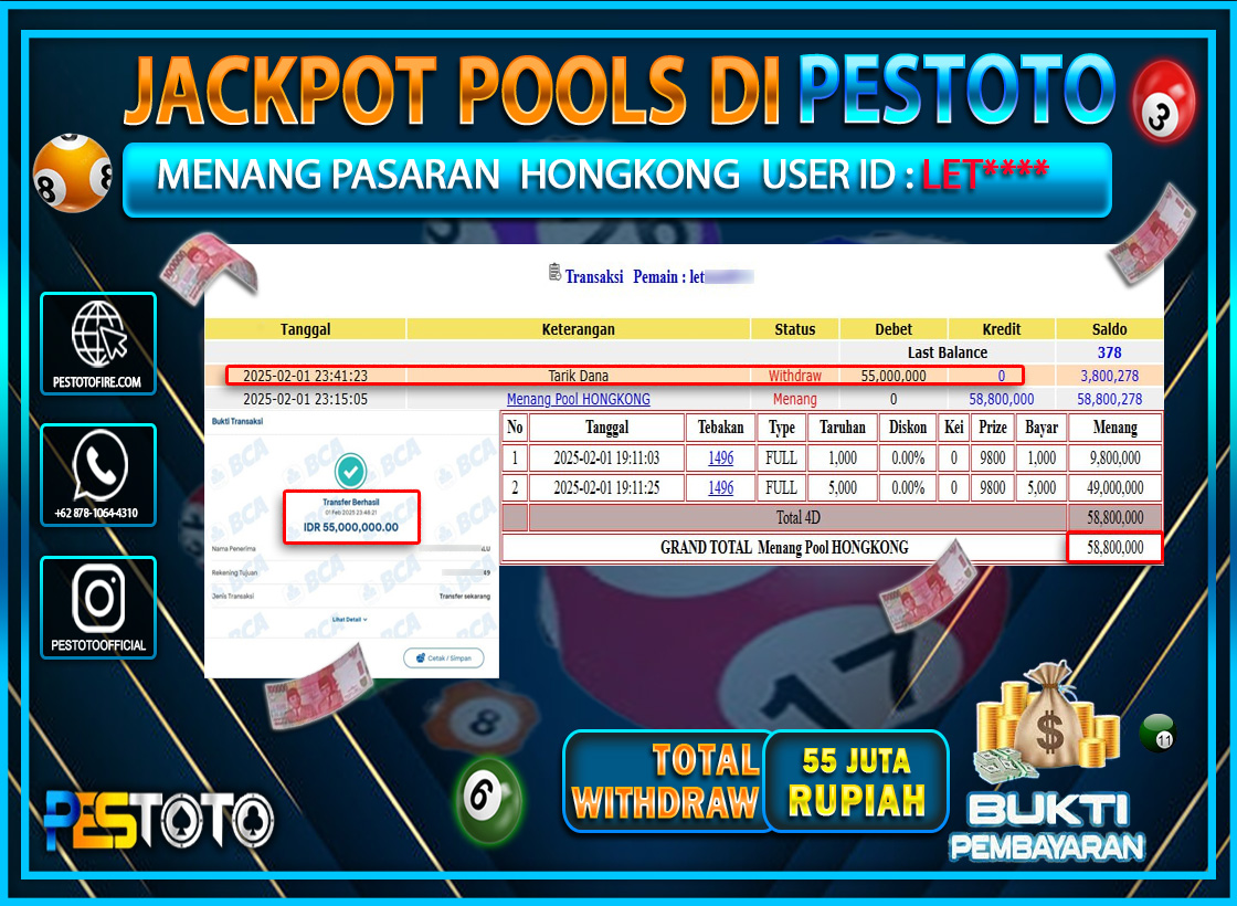 HANYA DI PESTOTO JP PASTI DI BAYAR LUNAS DAN CEPAT!!!!!! JP TOGEL { HONGKONG } Rp. 55.000.000!!!!!