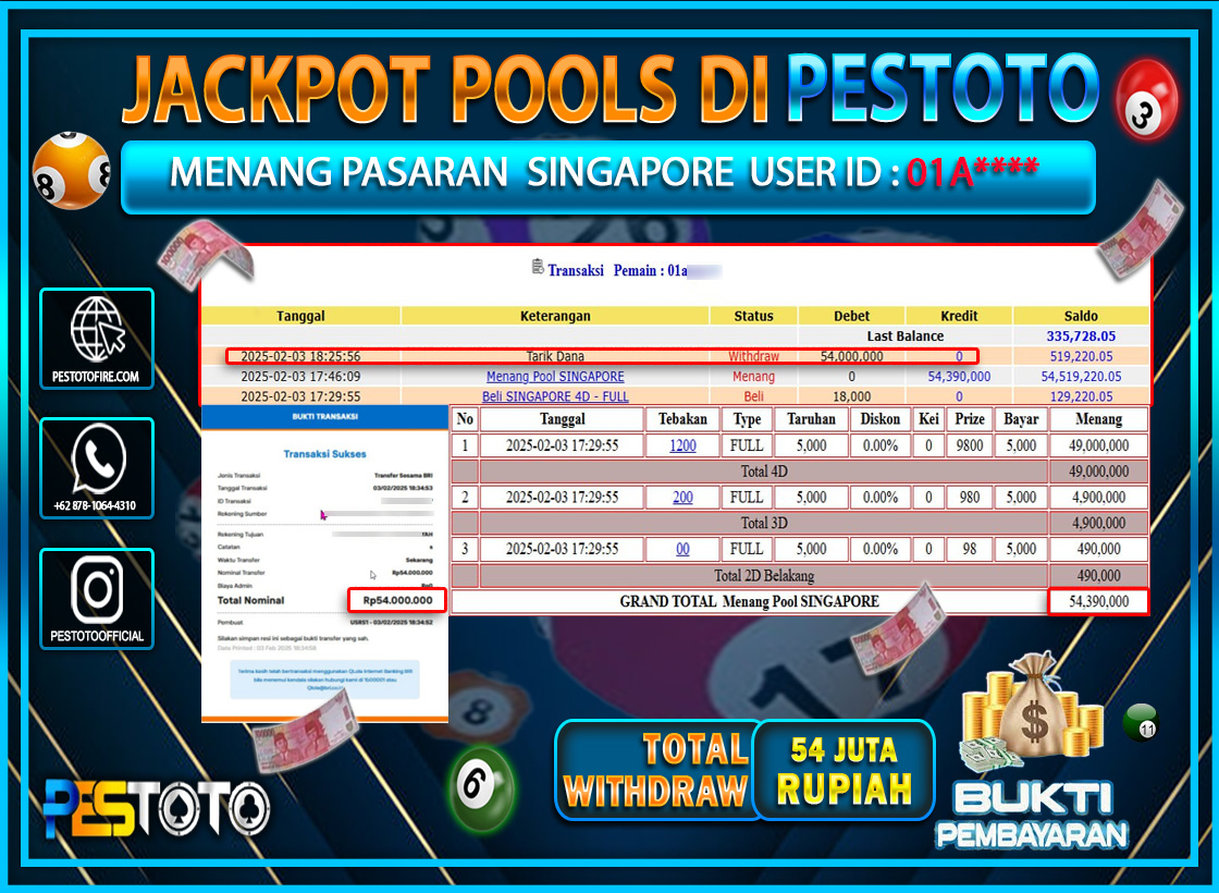 HANYA DI PESTOTO JP PASTI DI BAYAR LUNAS DAN CEPAT!!!!!! JP TOGEL { SINGAPORE } Rp. 54.000.000!!!!!