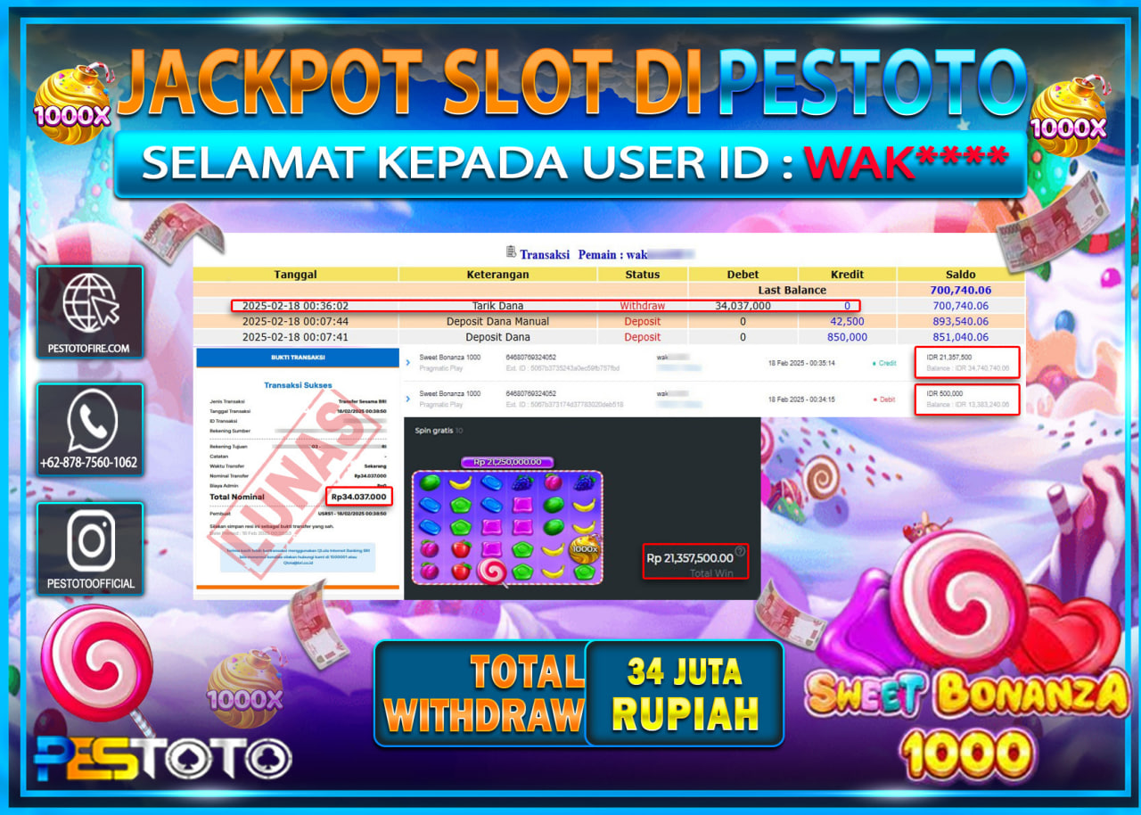 HANYA DI PESTOTO JP PASTI DI BAYAR LUNAS DAN CEPAT!!!!!! JP SLOT { SWEET BONANZA 1000 } Rp. 34.000.000!!!!!
