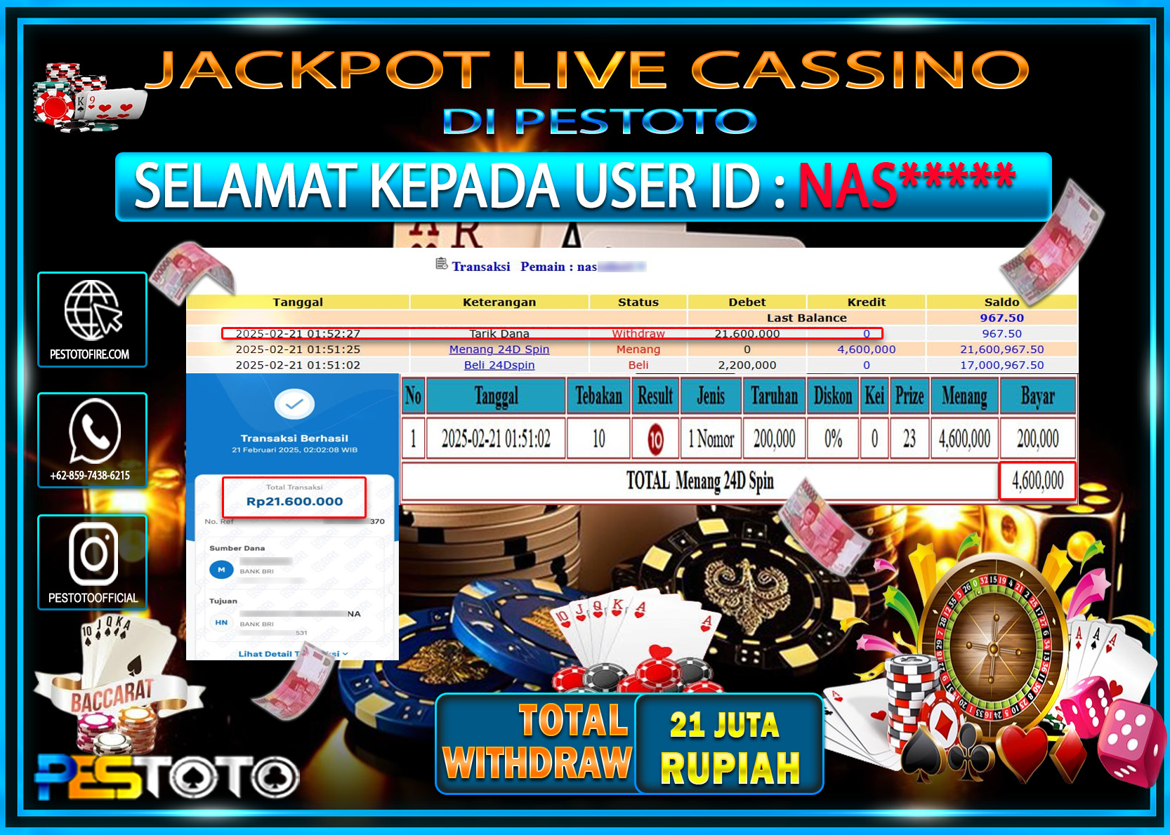 HANYA DI PESTOTO JP PASTI DI BAYAR LUNAS DAN CEPAT!!!!!! JP LIVE GAME { 24D SPIN } Rp. 21.000.000!!!!!