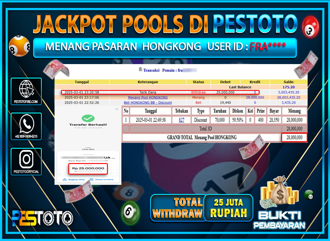 HANYA DI PESTOTO JP PASTI DI BAYAR LUNAS DAN CEPAT!!!!!! JP TOGEL { HONGKONG } Rp. 25.000.000!!!!!