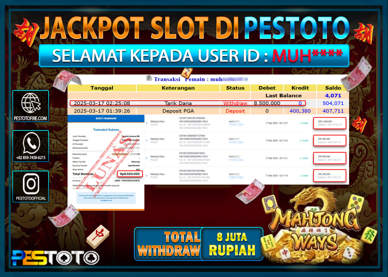 HANYA DI PESTOTO JP PASTI DI BAYAR LUNAS DAN CEPAT!!!!!! JP SLOT { MAHJONG WAYS } Rp. 8.500.000!!!!!