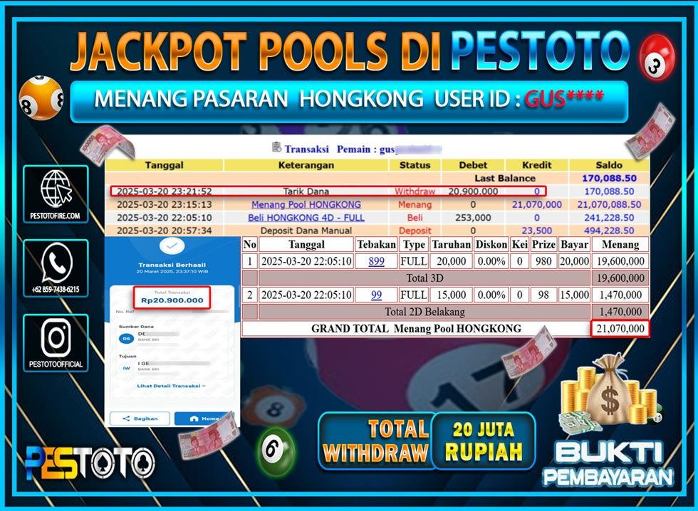 HANYA DI PESTOTO JP PASTI DI BAYAR LUNAS DAN CEPAT!!!!!! JP TOGEL { HONGKONG } Rp. 20.000.000!!!!!