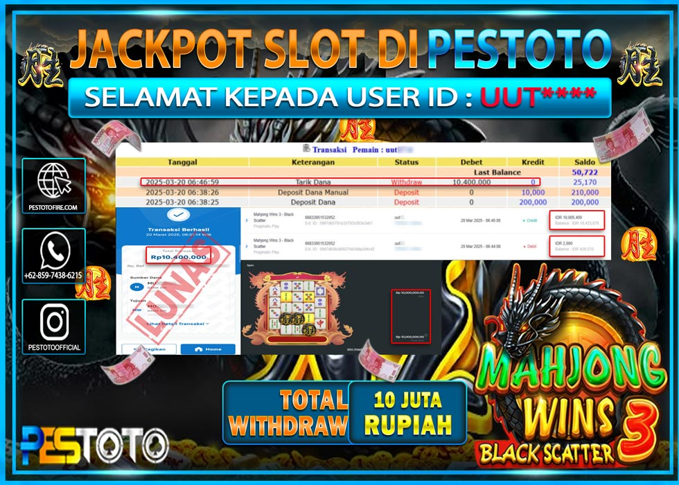 HANYA DI PESTOTO JP PASTI DI BAYAR LUNAS DAN CEPAT!!!!!! JP SLOT { MAHJONG WINS BLACK SCATTER 3 } Rp. 10.400.000!!!!!