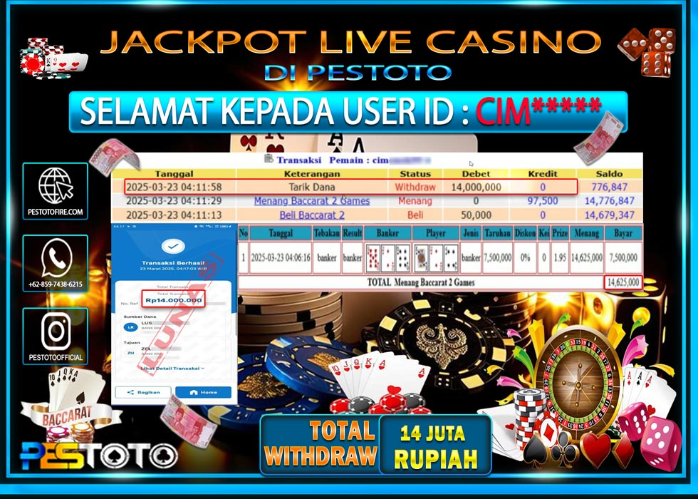HANYA DI PESTOTO JP PASTI DI BAYAR LUNAS DAN CEPAT!!!!!! JP LIVE GAMES { BACCARAT } Rp. 14.000.000!!!!!