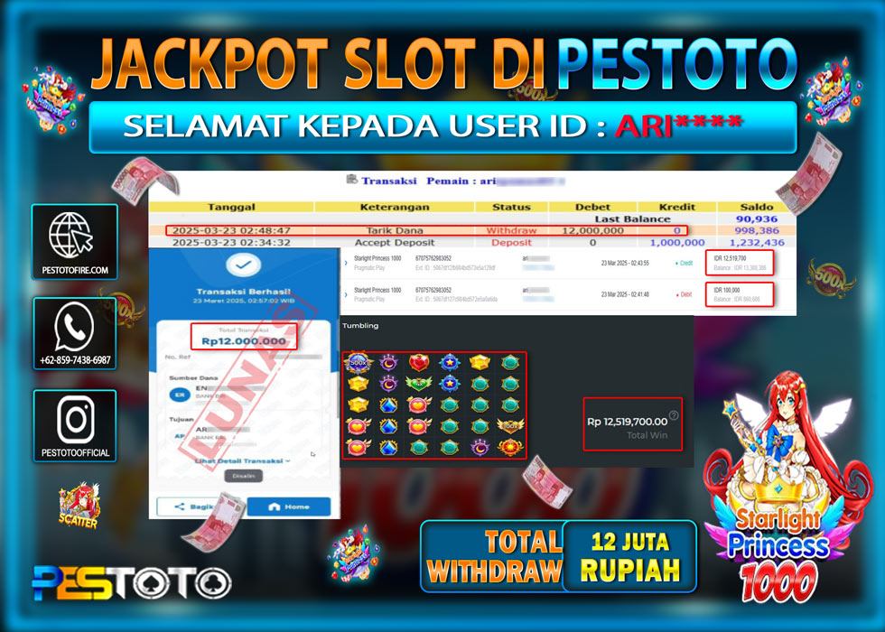 HANYA DI PESTOTO JP PASTI DI BAYAR LUNAS DAN CEPAT!!!!!! JP SLOT { STARLIGHT PRINCESS 1000 } Rp. 12.000.000!!!!!