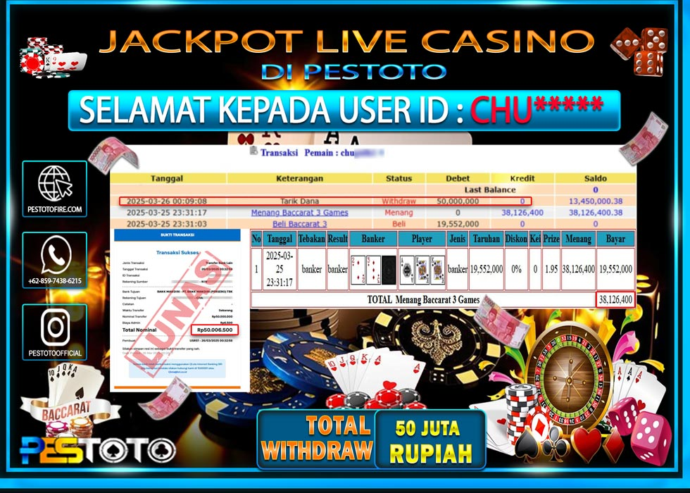 HANYA DI PESTOTO JP PASTI DI BAYAR LUNAS DAN CEPAT!!!!!! JP LIVE GAMES { BACCARAT } Rp. 50.000.000!!!!!