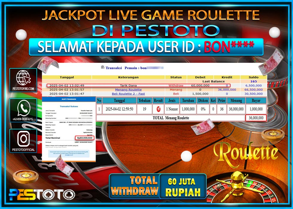 HANYA DI PESTOTO JP PASTI DI BAYAR LUNAS DAN CEPAT!!!!!! JP LIVE GAMES { ROULETTE } Rp. 60.000.000!!!!!