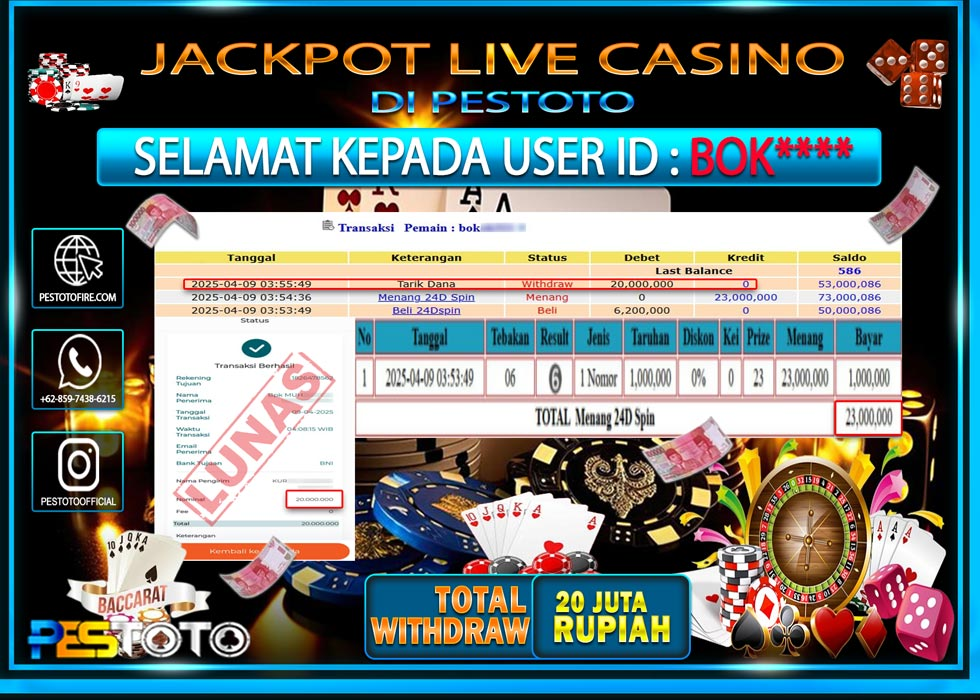 HANYA DI PESTOTO JP PASTI DI BAYAR LUNAS DAN CEPAT!!!!!! JP LIVE GAMES { 24D SPIN } Rp. 20.000.000!!!!!