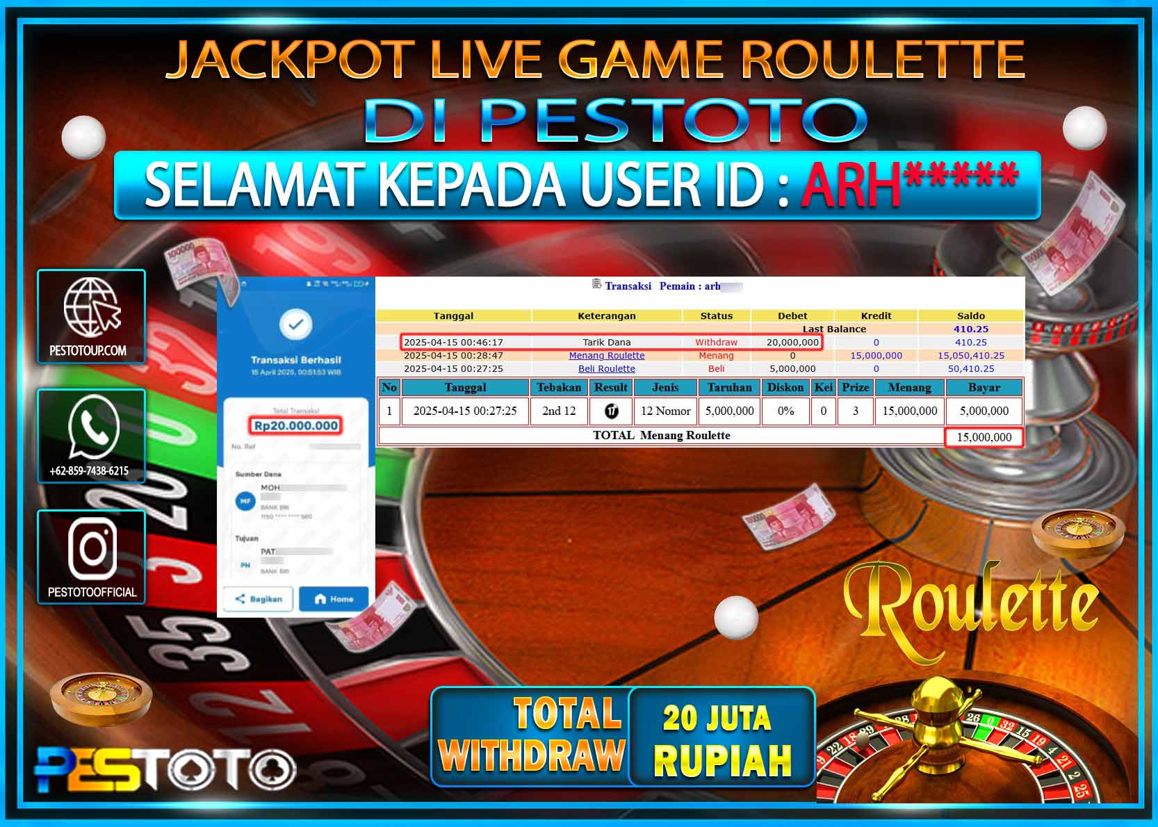 HANYA DI PESTOTO JP PASTI DI BAYAR LUNAS DAN CEPAT!!!!!! JP LIVE GAMES { Roulette } Rp. 20.000.000!!!!!