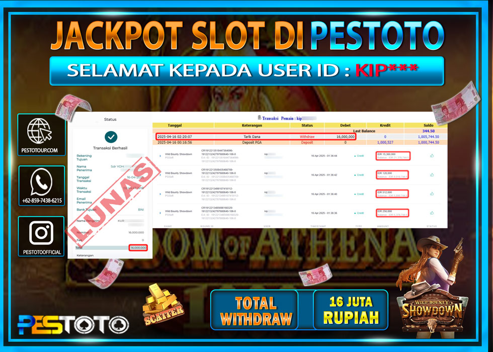 HANYA DI PESTOTO JP PASTI DI BAYAR LUNAS DAN CEPAT!!!!!! JP SLOT { WILD SHOWDOWN BOUNTY } Rp. 16.000.000!!!!!