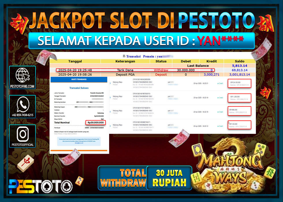 HANYA DI PESTOTO JP PASTI DI BAYAR LUNAS DAN CEPAT!!!!!! JP SLOT { MAHJONG WAYS } Rp. 30.000.000!!!!!