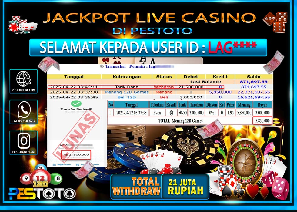 HANYA DI PESTOTO JP PASTI DI BAYAR LUNAS DAN CEPAT!!!!!! JP LIVE GAMES { 12D GAMES} Rp. 21.500.000!!!!!